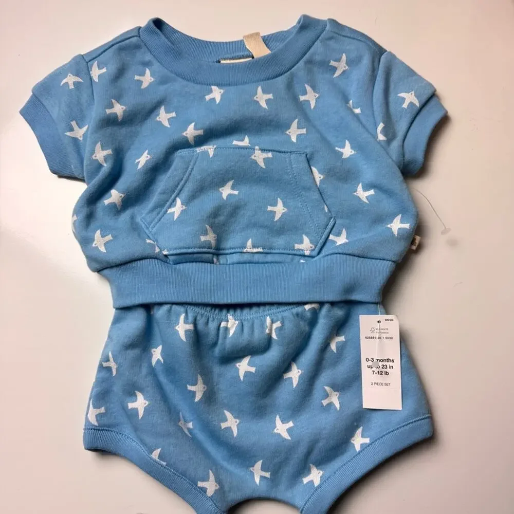 Baby Gap Bird Print Short Sleeve and Matching Short Set Sz  0-3M NWT